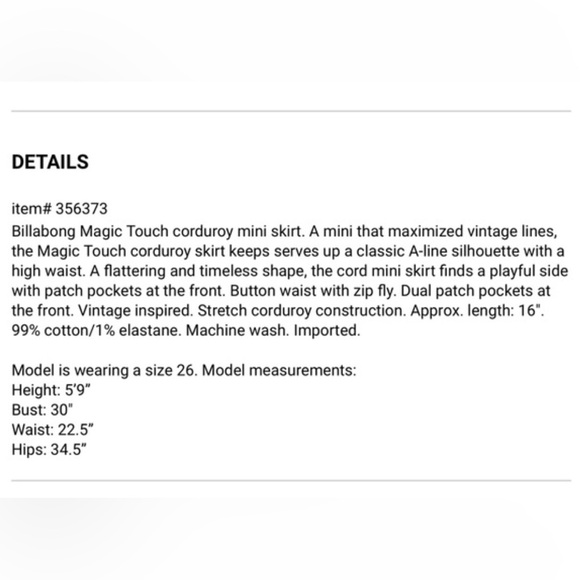 NWT Billabong Magic Touch Corduroy Mini Skirt - Picture 5 of 6